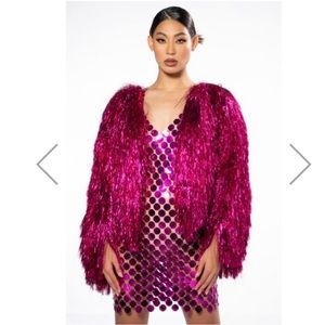 ✨New✨Akira I’m So Fancy Hot Pink Metallic Tinsel Jacket Eras Tour